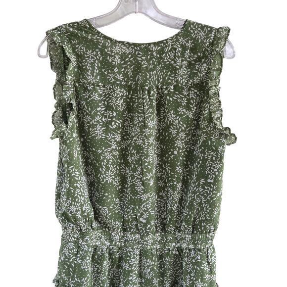 Pinch Sage Green Floral Tiered Midi Dress | Tie Neck Ruffle Sleeveless Boho M - Picture 6 of 8